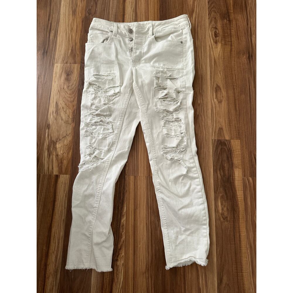 American Eagle Outfitters Tomgirl White Ripped Denim Skinny Jeans